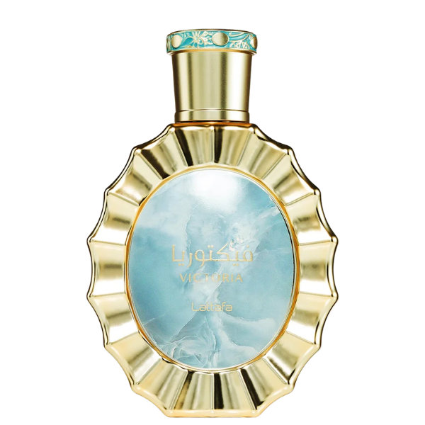 Frasco dourado e azul de perfume árabe